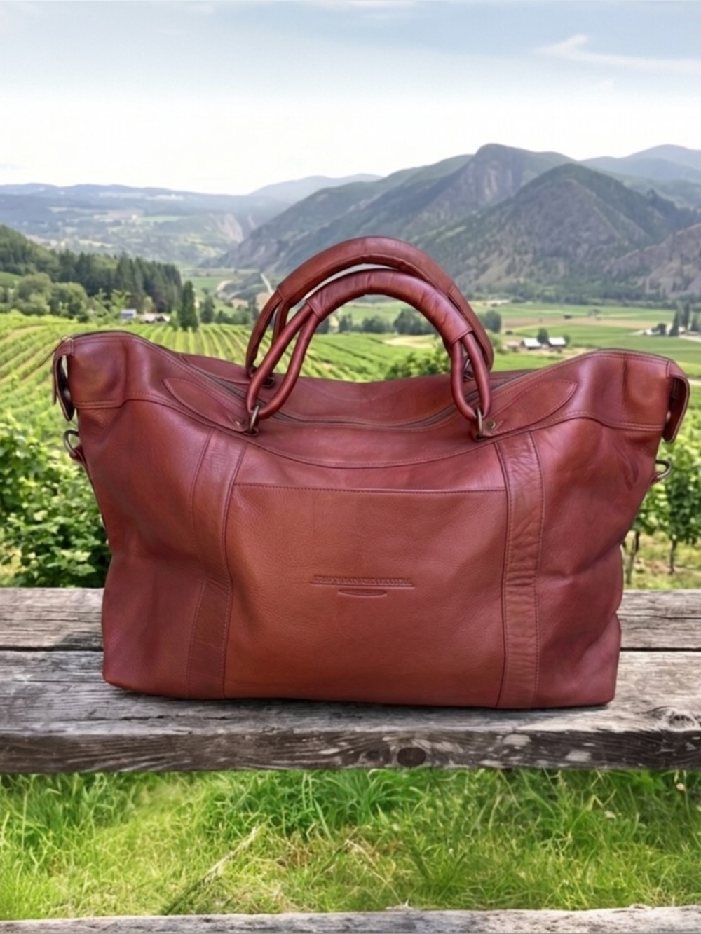 Luxury Cognac Leather Duffel & Zip Tote Bag Custom Weekend Travel Bag